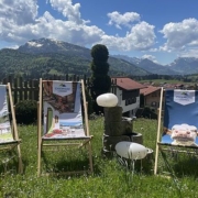 Beitragsbild mit Liegestühlen in Blumenwiese vor Bergpanorama in Reit im Winkl zum Thema Sommerurlaub in Reit im Winkl